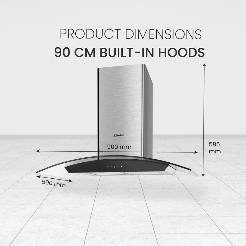 Nobel 60cm Built-in Hoods Touch Control Switch with Digital Display with 3 Speeds, Metal Motor House And Metal Fan, 750m3/h. 2x500 430SS Chimneys NCH60CG-8
