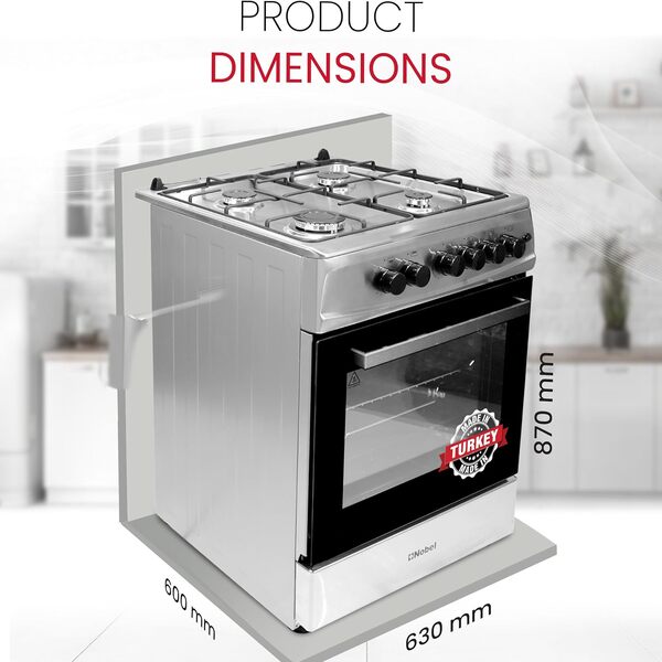 Nobel Gas Cooker Inox 60X60 Cm 4 Gas Burners Grill Gas Oven Turkey Ffd NGC6611-8