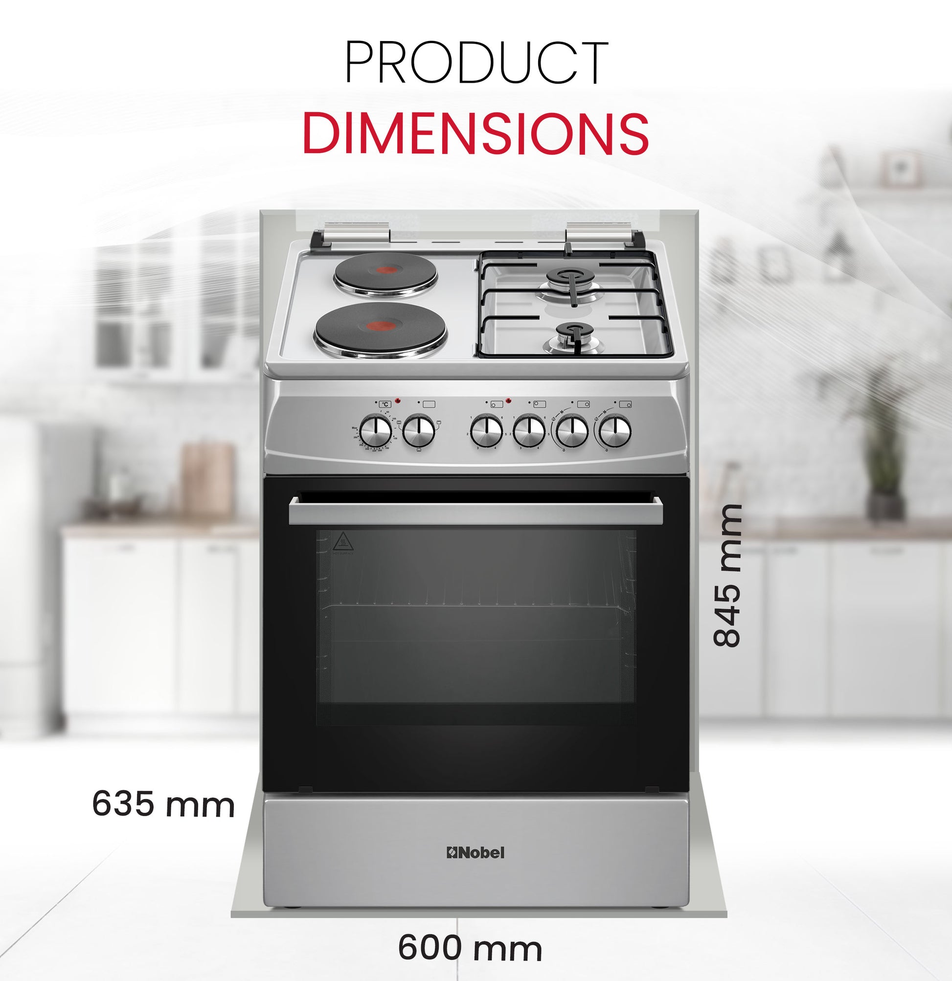 60x60 Cooking Range with 2 Gas Burners & 2 Electric Hotplates, 70L Electric Oven, Made in Turkey – NGC7222I-8