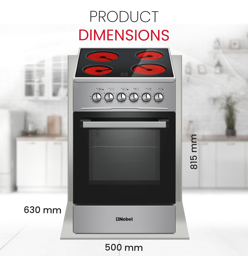50×60cm Electric Cooking Range, 4-Zone Ceramic Hob, 58L Oven Capacity, 9 Power Levels, Thermostat Control,- NGC5060VT-8