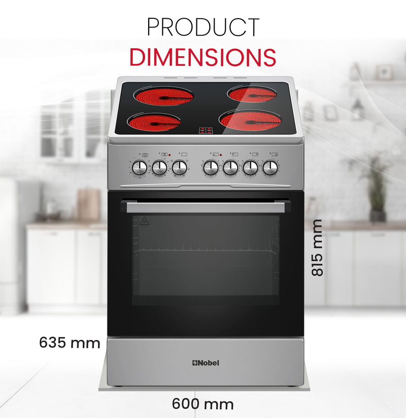 60x60cm Vitroceramic Cooking Range 4 Highlight Ceramic Heaters, 70L Electric Oven, 9 Power Levels, Turbo Fan, Mechanical Timer - NGC60VTI-8