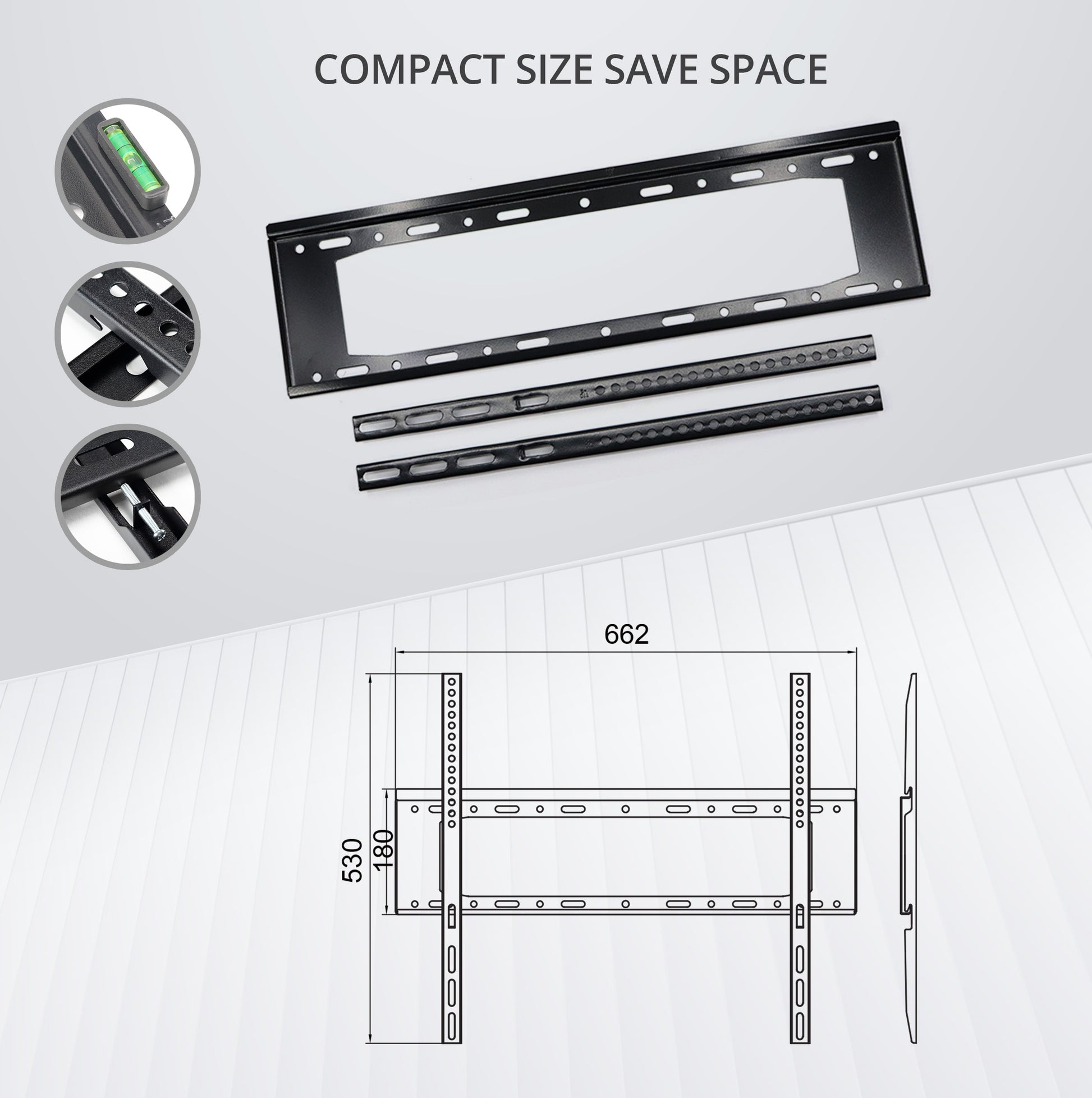 Bracket Pro Fixed TV Wall Mount, Black, for 40"-85" TVs, 200x200mm to 600x500mm VESA, 1.6mm Thickness, Easy Installation, Low-Profile Design - BPF4085 Black-7