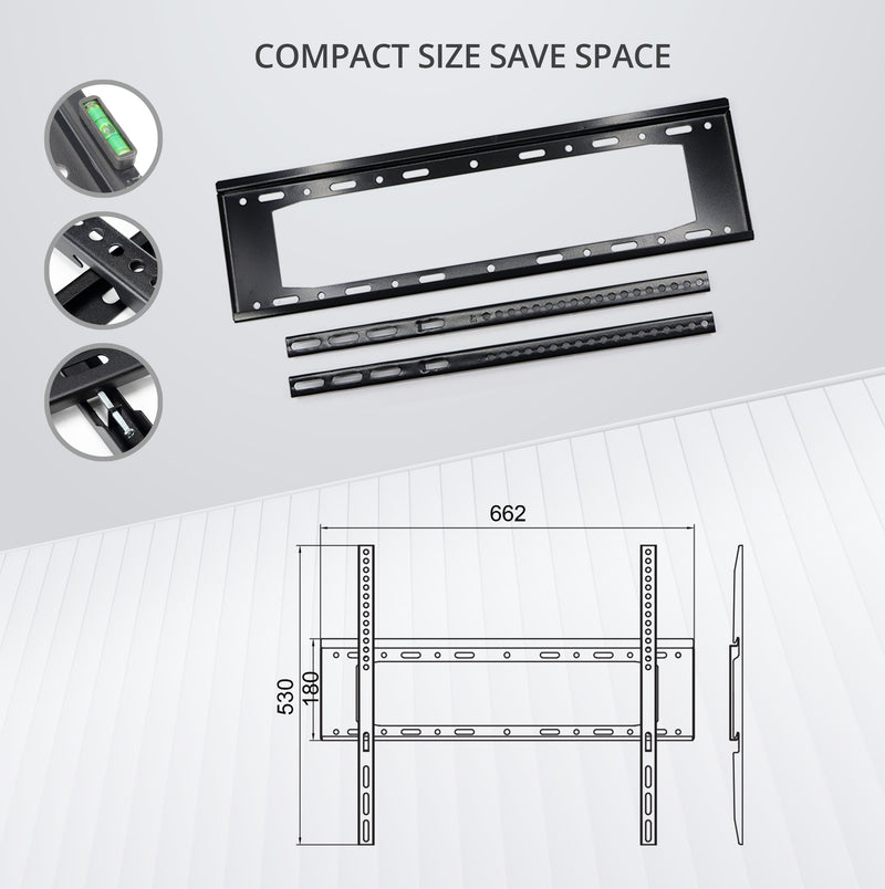 Bracket Pro Fixed TV Wall Mount, Black, for 40"-85" TVs, 200x200mm to 600x500mm VESA, 1.6mm Thickness, Easy Installation, Low-Profile Design - BPF4085 Black-7