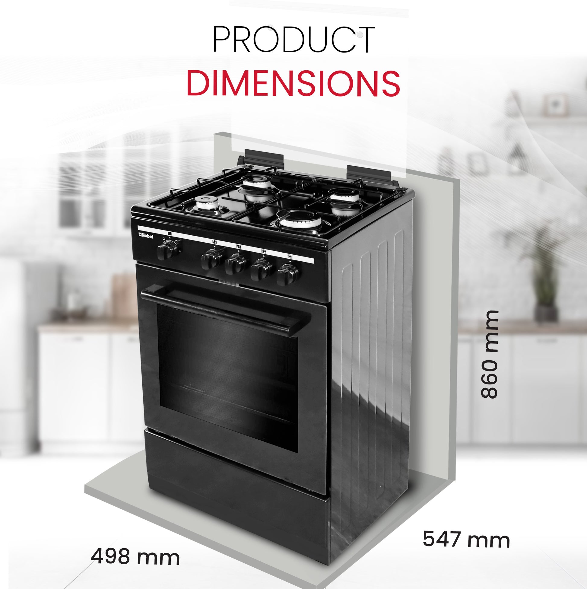 50x50 Gas Cooker with 4 Gas Burners, Gas Oven, Euro Pool Type Hob, Made in Turkey - NGC5000BK-8