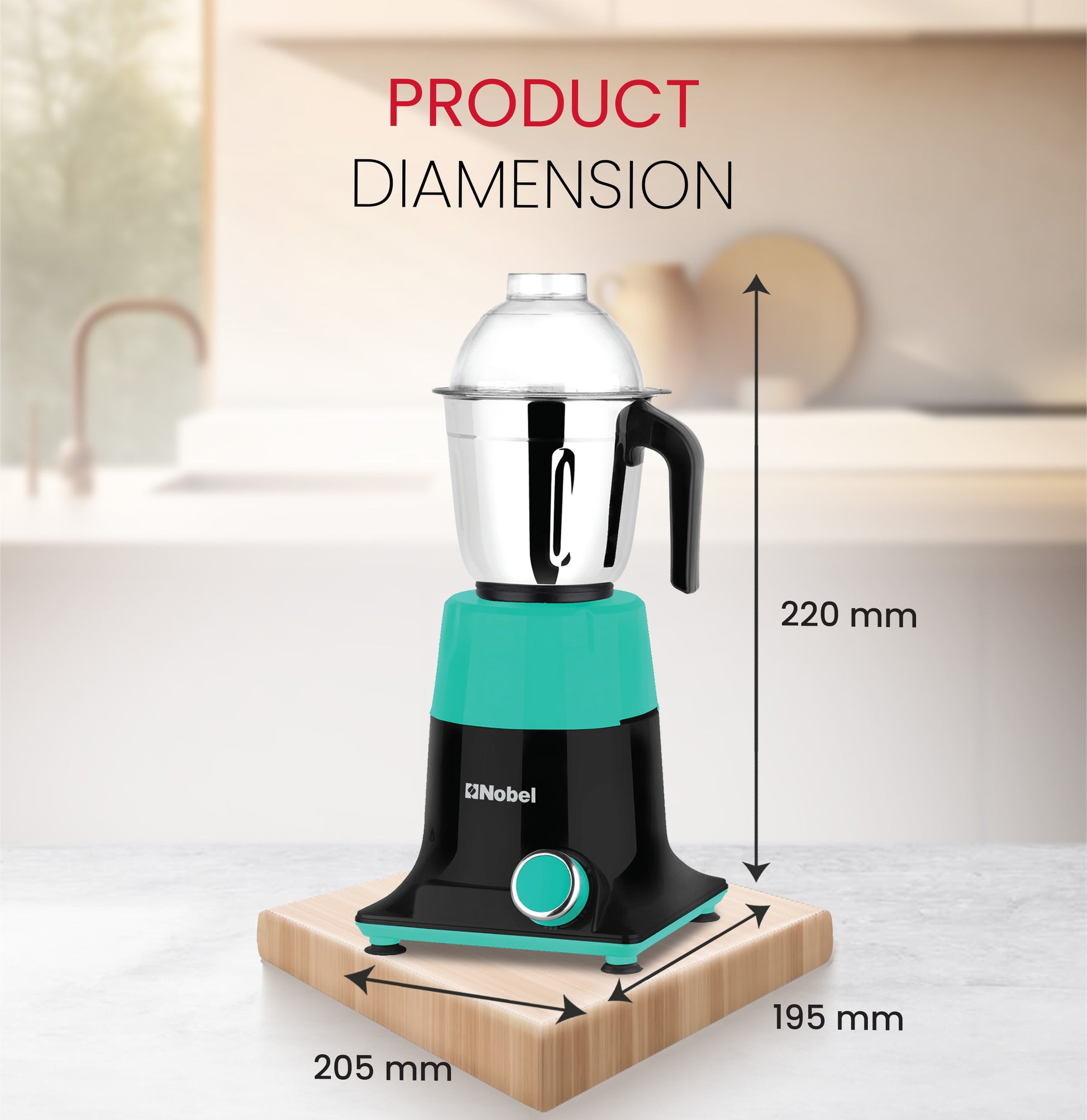 Nobel 3 in 1 Mixer Grinder, Powerful Motor, Wet Grinding Jar, Dry Grinding Jar, Chutney Jar, 3 Speed Control, Pulse Function, Stainless Steel Jars & Blades, Made in India NB301SS-8