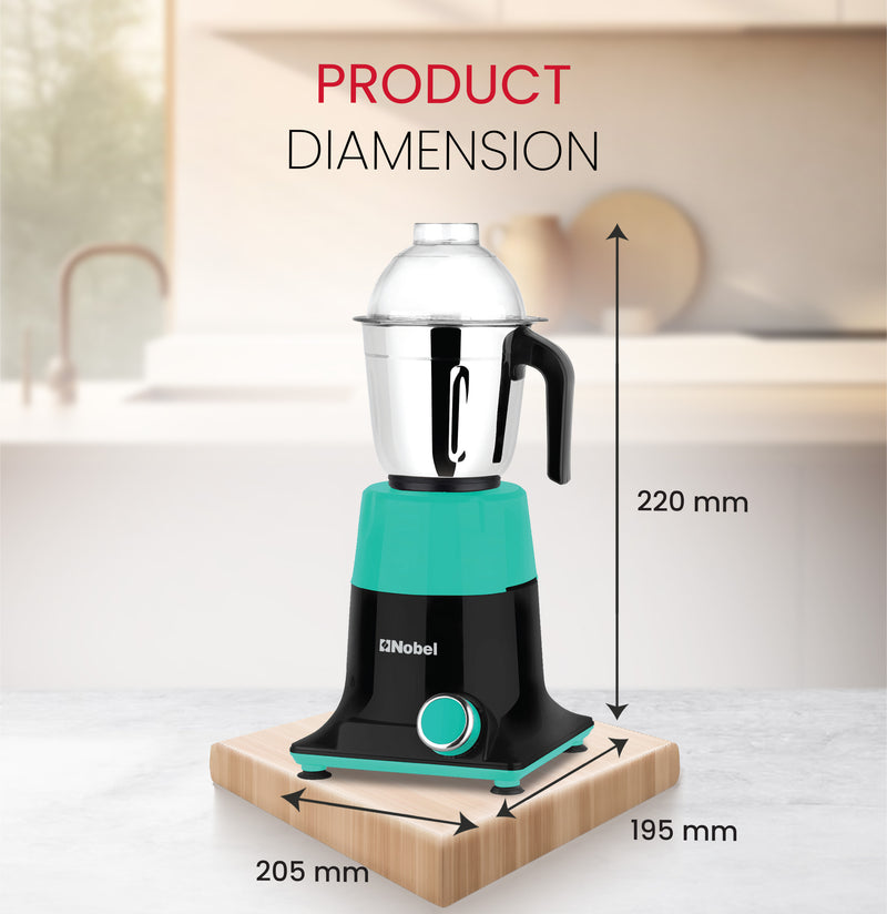 Nobel 3 in 1 Mixer Grinder, Powerful Motor, Wet Grinding Jar, Dry Grinding Jar, Chutney Jar, 3 Speed Control, Pulse Function, Stainless Steel Jars & Blades, Made in India NB301SS-8