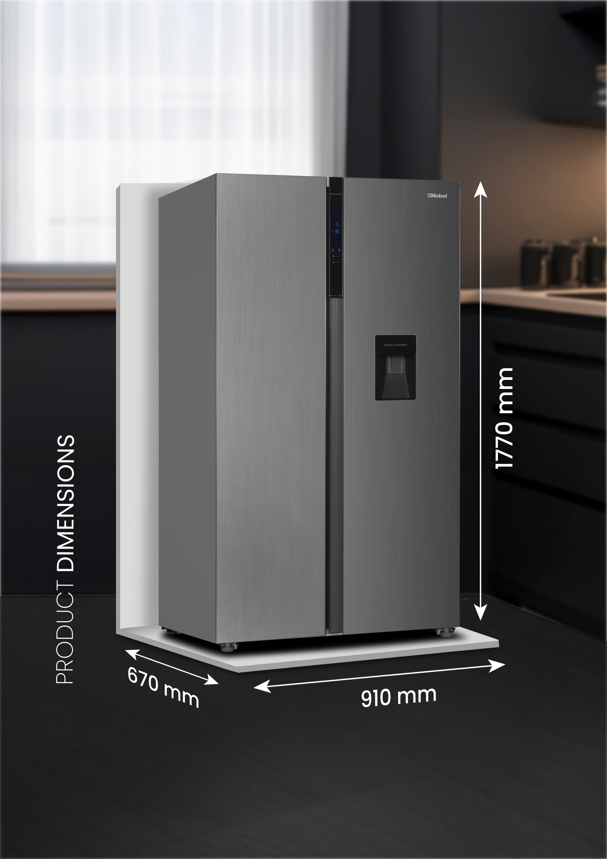 700L Gross / 518 Capacity Side by Side Refrigerator, NoFrost, with Water Dispenser, Twist Ice Maker, Digital Display - NR620WDI-8