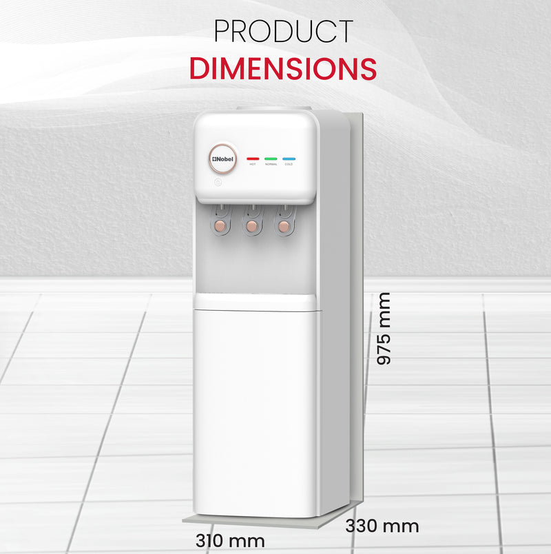 Nobel Freestanding 3 Tap Water Dispenser with Hot, Normal & Cold Taps, Refrigerator, 670W Power - NWD1608R White-8