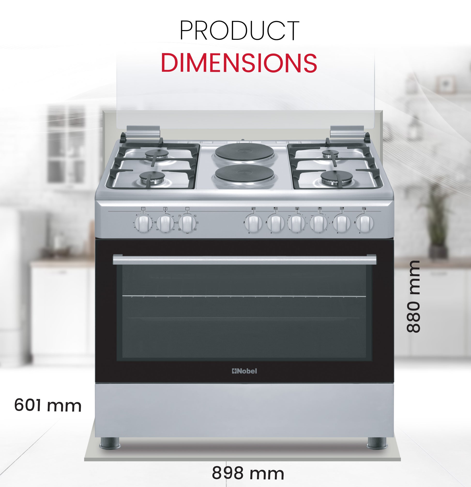 90 x 60 Electric & Gas Cooker, 4 Gas Burner, 2 Hot Plate, Electric Grill & Electric Oven, Made In Turkey - NGC9622-9