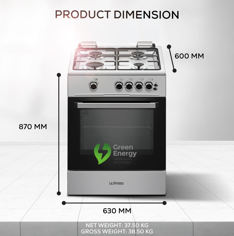 60x60 cm Gas Cooker with 72L Oven Cavity, 4 Gas Burners, Grill & Oven Burner - LMC6600-8