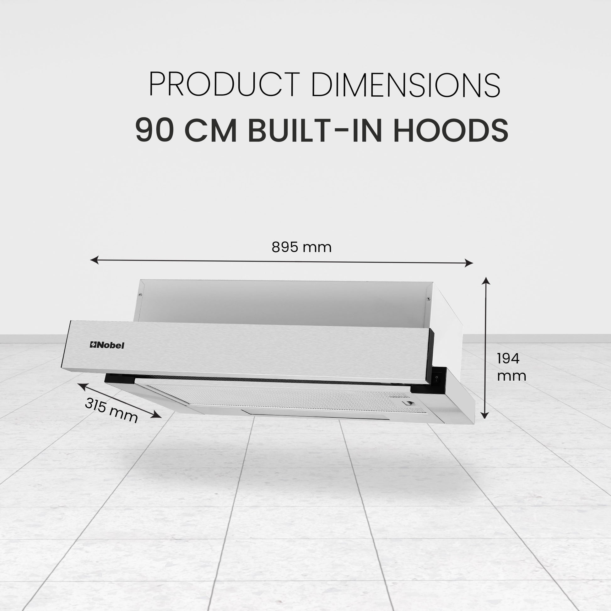 Nobel RANGE HOOD 90cm Built-in Hoods, 2 Speed Rocker Switch 3-Layer Aluminum Filter(2pcs) Slider Hood SS430+Galvanized Plate Box NCHP90ST-8