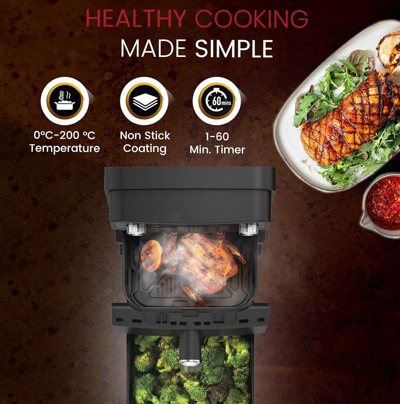 Nobel 10L 2200W Dual Drawer Digital Air Fryer with LED Display, Sync & Match Functions – NAF1201-5