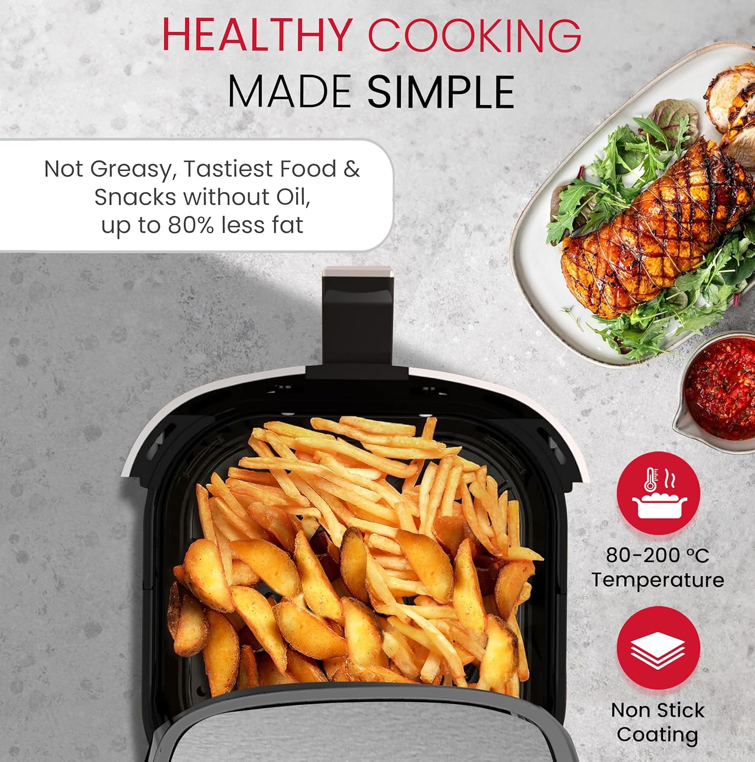 Nobel Air Fryer 8 Liters Capacity Multifunctional Fryer Digital Display and Touch Button High Speed Air Circulation Technology Frying Non- Stick Coating Frying - NAF1000-5