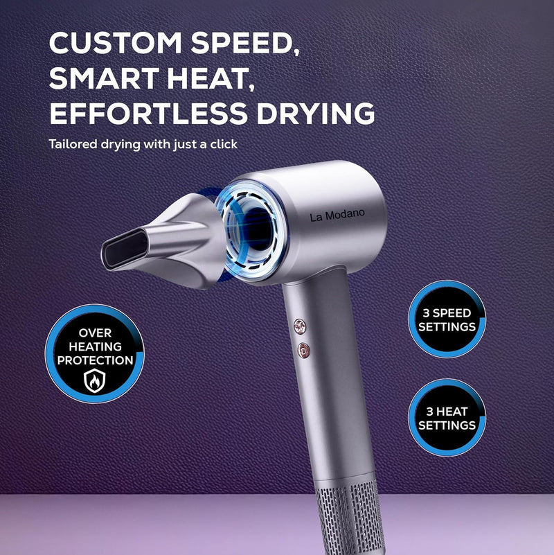 La Modano Professional Hair Dryer 1500W with Diffuser Fast Drying, BLDC Motor 110000RPM, 3 Speeds & Heat Settings - LMHD955-3