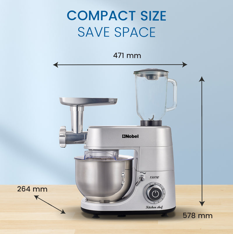 Nobel 3 in 1 Food Processor Multifunctional Stand Mixer with 7.0 L Stainless Steel Bowl & 1.5L Juicer Blender with 6 Speeds For A Variety Of Mixing Tasks NBM100S Silver-9