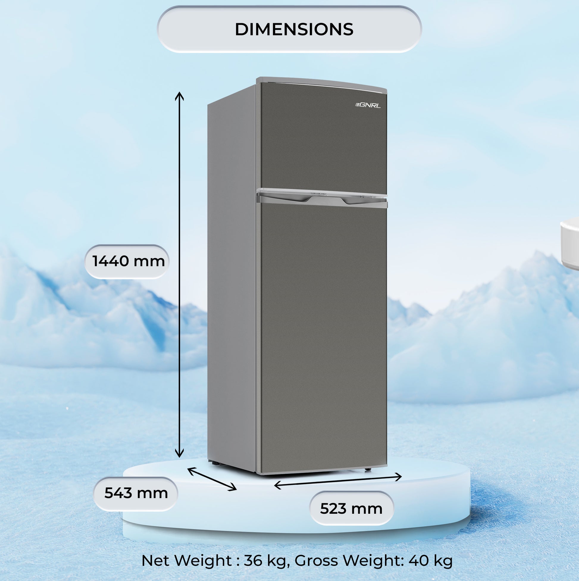 EGNRL EGR225S Double Door Refrigerator 225 Liters Gross Capacity Defrost Recessed Handle R600A Inside Condenser Dark Silver-2