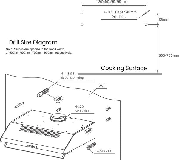 Nobel 60 cm Built-in Hoods Push Button, 3 Speeds NCH60ST-9