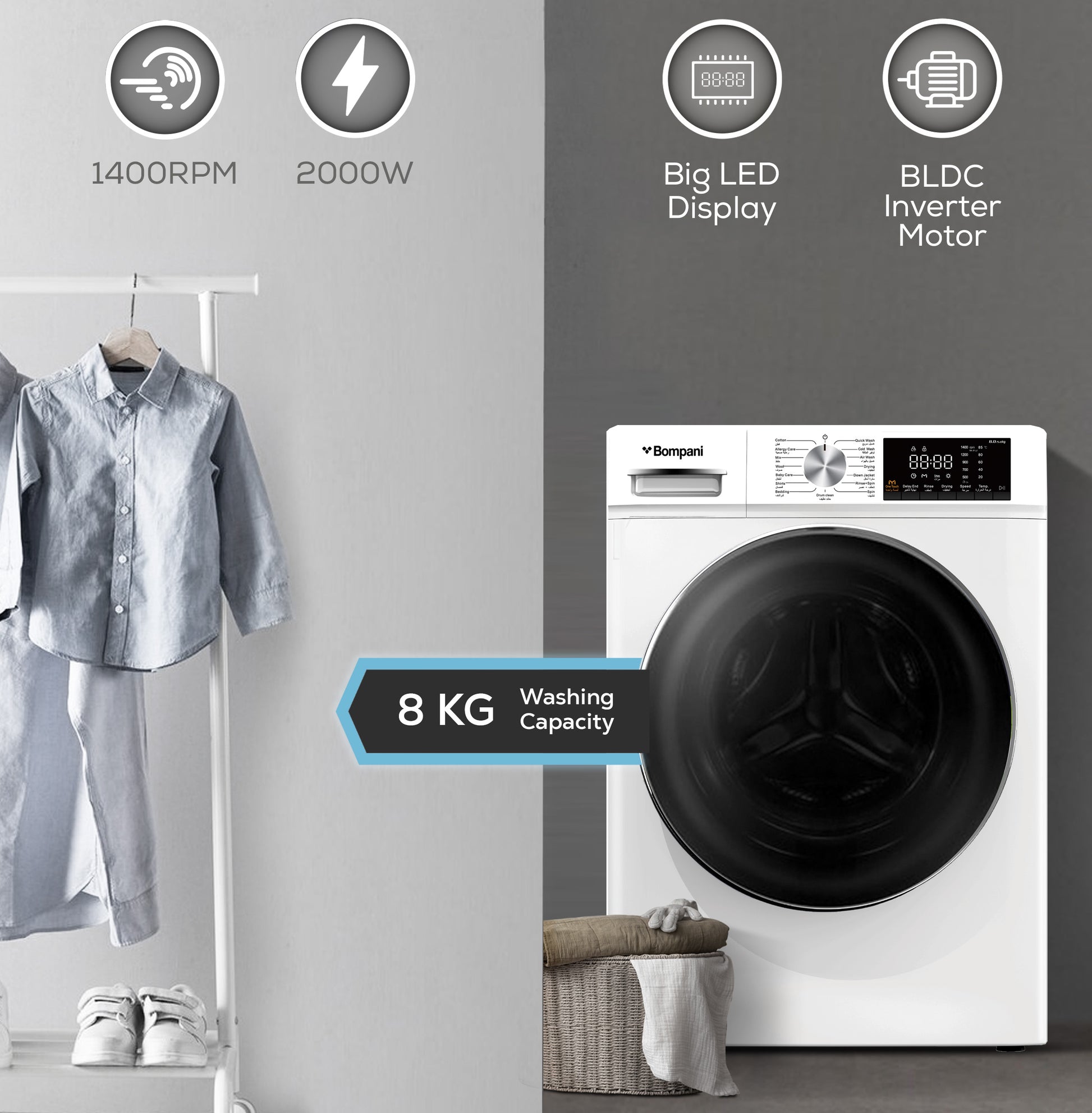 Washer/Dryer White 8 Kg/ 5 Kg 1400Rpm Stainless Steel Drum - BO5289N-2