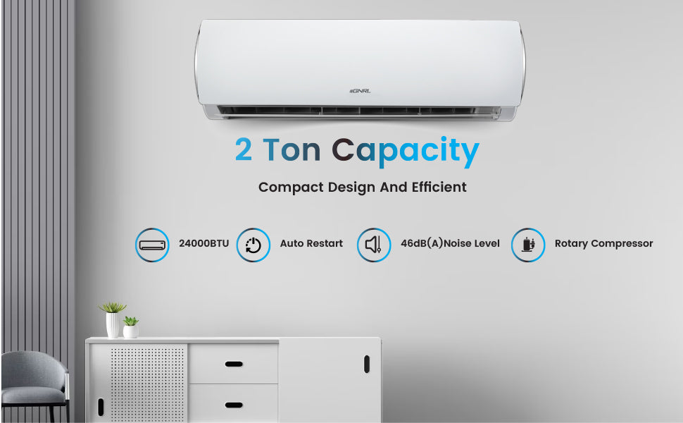 Split AC 24000 BTU T1 Rotary White R410a With 3M Pipe Kit Auto Restart, Golden Fin - EG24K-5