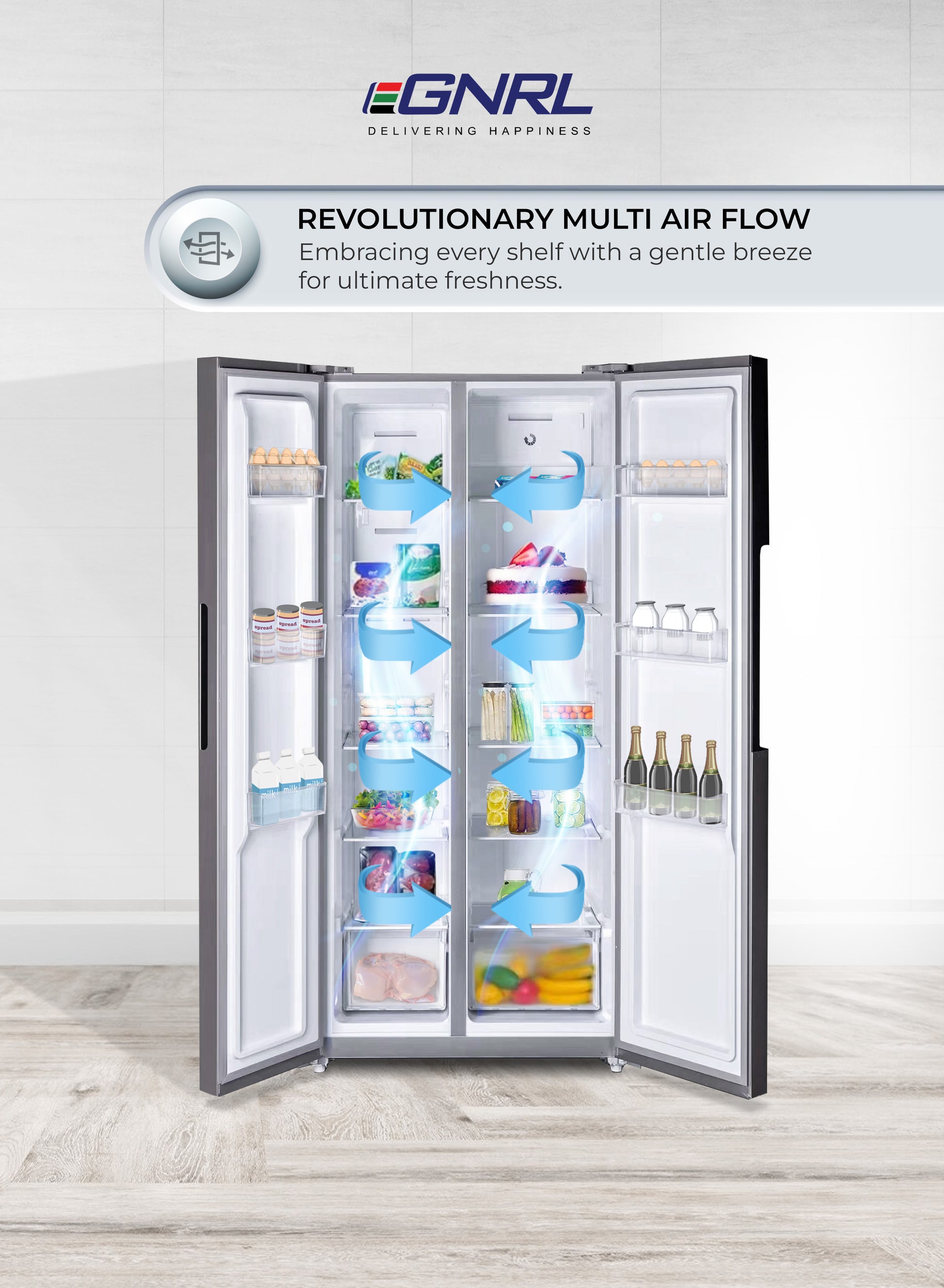Side By Side Refrigerator Freezer 650 Liters Gross Capacity, Inverter Based, Digital Control - EGR820S-4