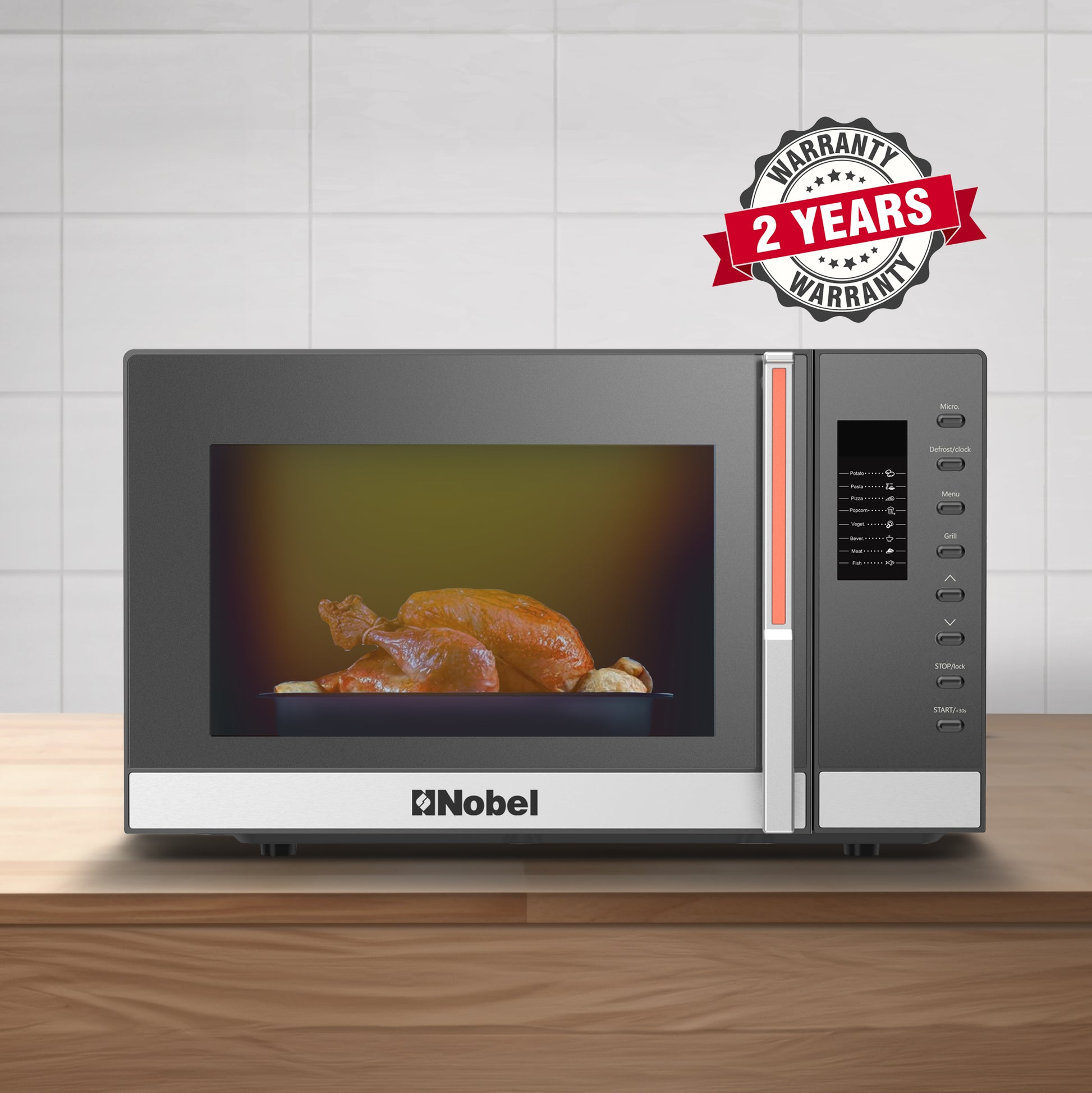 Nobel 23 Liters Microwave Oven Button Control, 60mins Setting Time, 5 Power Levels, Cooking End Signal, Defrost Setting with 2 Year Warranty NMO30D Black-1