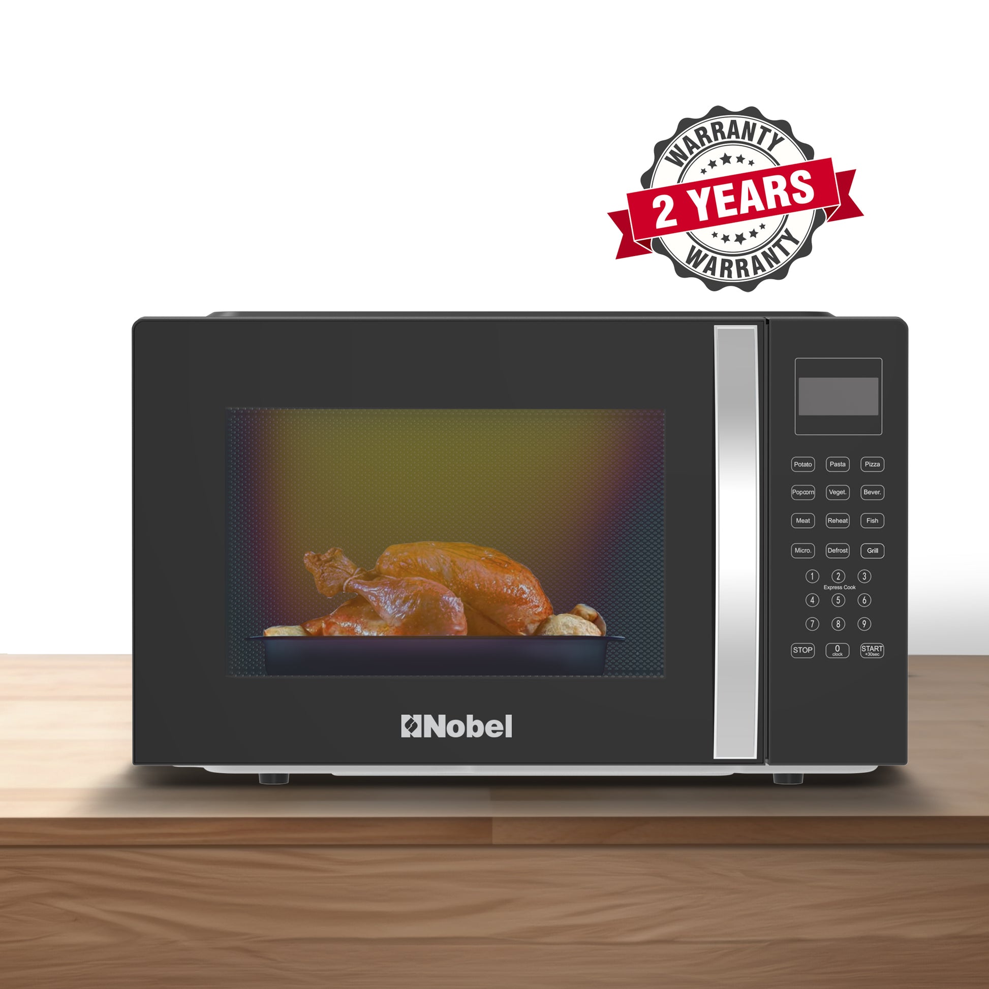 Nobel 42 Liters Capacity Microwave Oven, Membrane Control, Defrost Setting, 8 Auto Menu Cooking, 10 Power Levels, Silver Handle Door Opening with 2 Year Warranty NMO55D Black-1