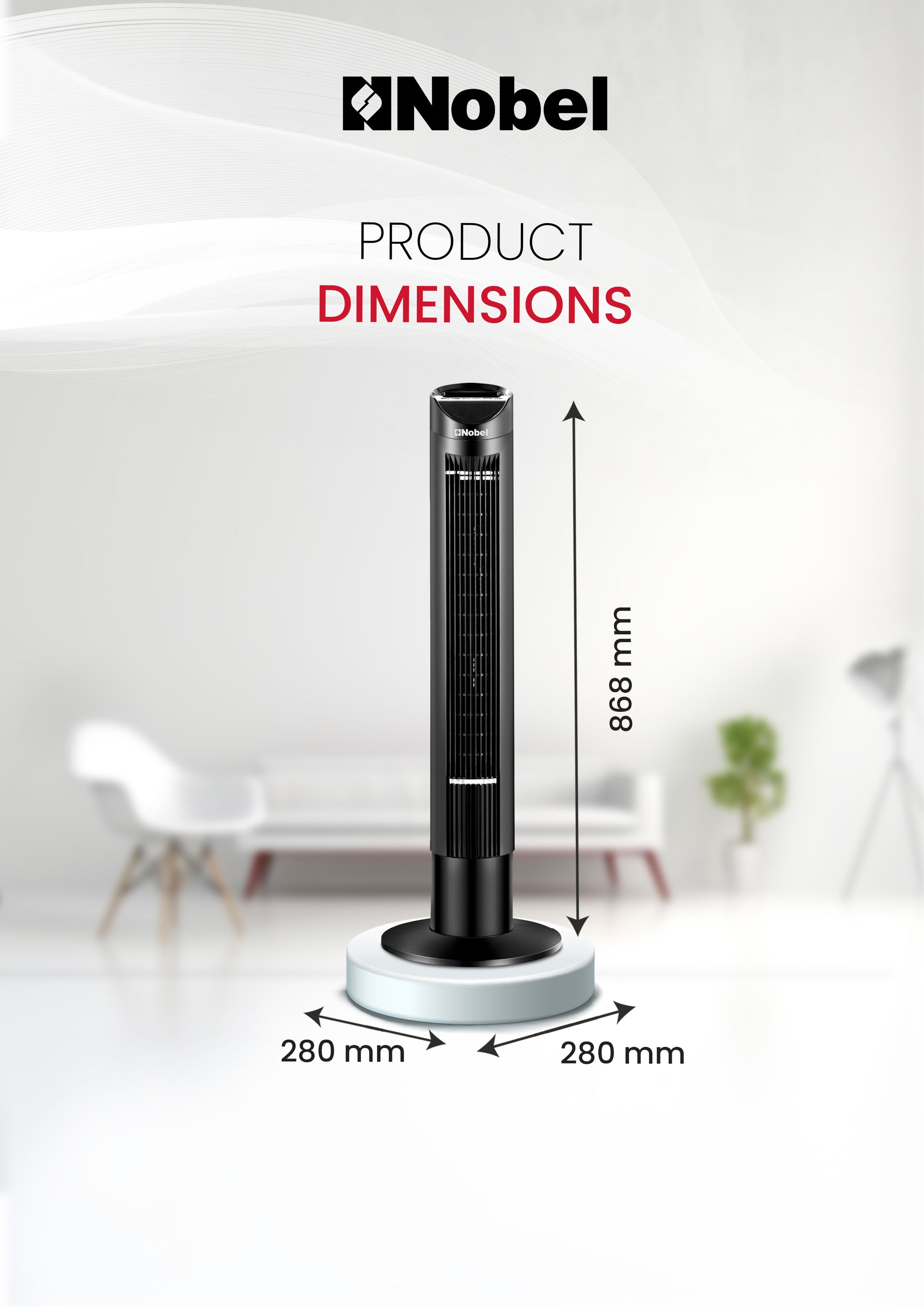 Nobel Tower Fan 3-Speed, Automatic Oscillation, 15-Hour Timer, Ionizer, LED Display NTF300R Black-8