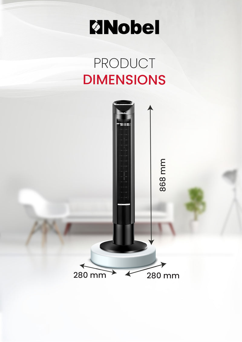 Nobel Tower Fan 3-Speed, Automatic Oscillation, 15-Hour Timer, Ionizer, LED Display NTF300R Black-8