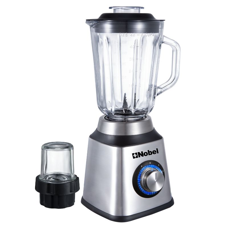 Nobel 2 in 1 Blender & Grinder, Stainless Steel Base, 1.5L Glass Jar & Grinder, 2 Speeds, Overheat Protection, LED Light, Powerful Motor NB515CRI Silver-2