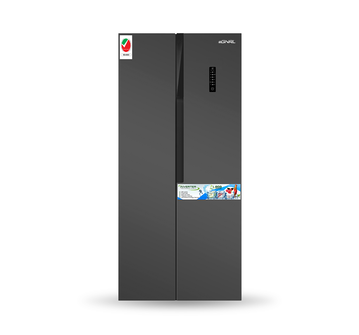 Side By Side Refrigerator Freezer 650 Liters Gross Capacity, Inverter Based, Digital Control - EGR820S