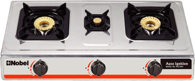 Nobel Gas Stove Stainless Steel Brass Glass Top Auto Ignition Tripple Burner NGT3001-1