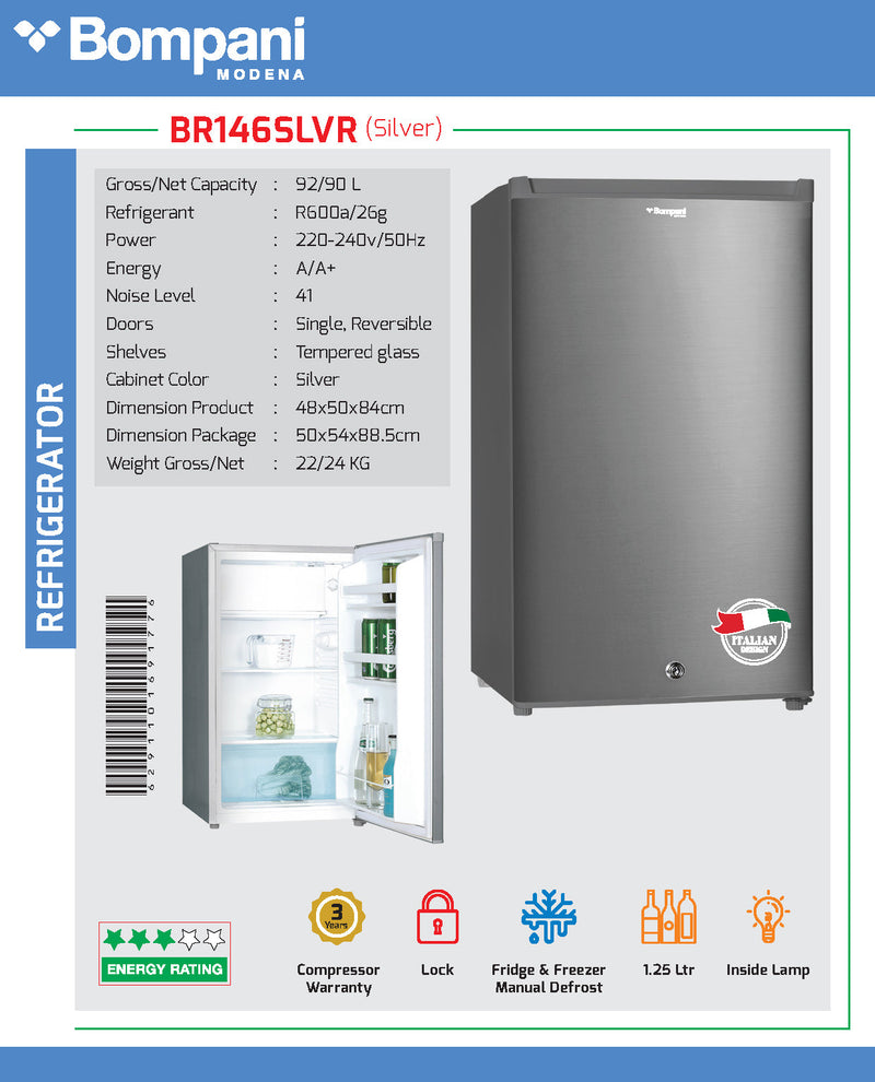 Bompani Refrigerator R600A 92 Ltrs  BR146SLVR-4