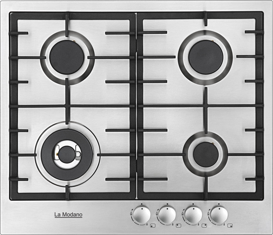 La Modano Gas Hobs Stainless Steel 60 Cm Knob Control 4 Sabaf Burners Ffd Cast Iron Pan Supports LMBH601GS-1