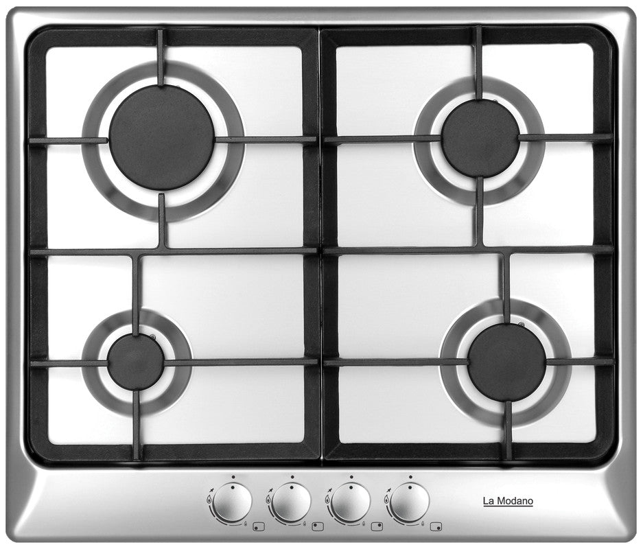 La Modano Gas Hobs Stainless Steel 60 Cm Knob Control 4 Sabaf Burners Ffd Cast Iron Pan Supports LMBH602GS
