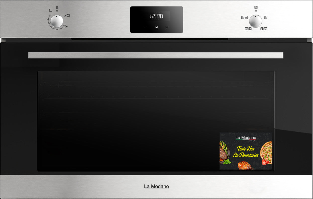 La Modano Gas Oven Stainless Steel 90 Cm Knob Control With Lamp Double Glass Oven Door Rotisserie LMBO901GS