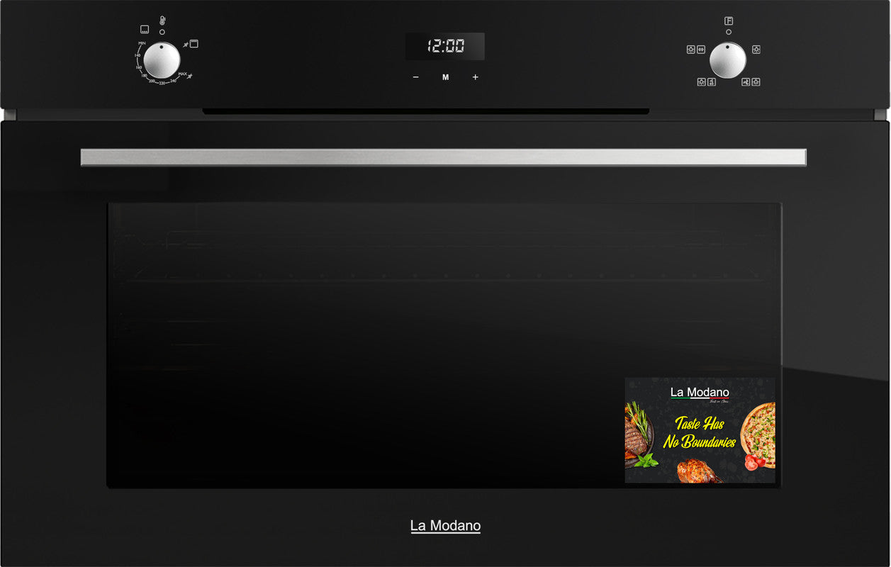 La Modano Gas Oven Black 90 Cm Knob Control With Lamp Double Glass Oven Door Rotisserie LMBO902GB-1