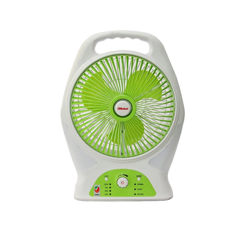 Nobel Rechargeable Box Fan White 8 inch Fan Blade LED Light 9 Speed NBF87R-1