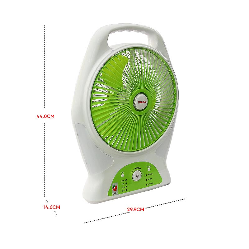 Nobel Rechargeable Box Fan White 8 inch Fan Blade LED Light 9 Speed NBF87R-3