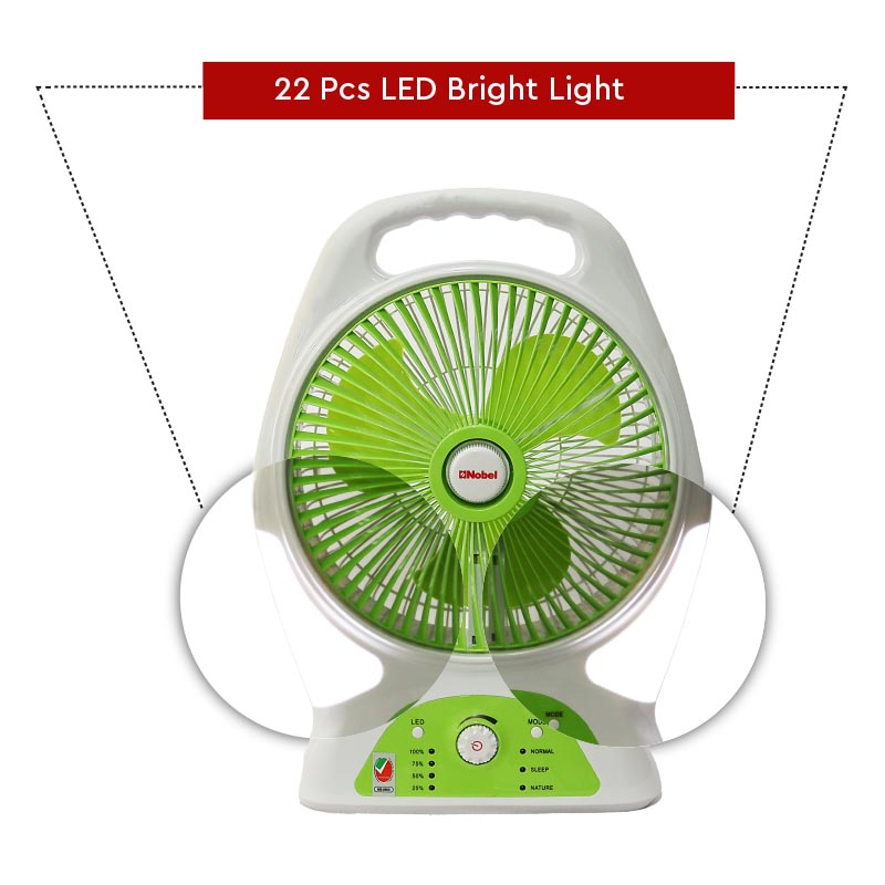 Nobel Rechargeable Box Fan White 8 inch Fan Blade LED Light 9 Speed NBF87R-4