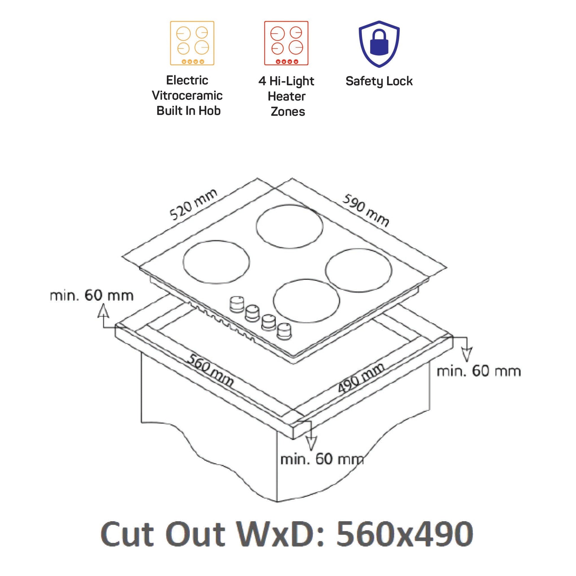 NOBEL Builtin - Hobs Glass Black 60cm Vitro Ceramic Hob NBH6041VH-3
