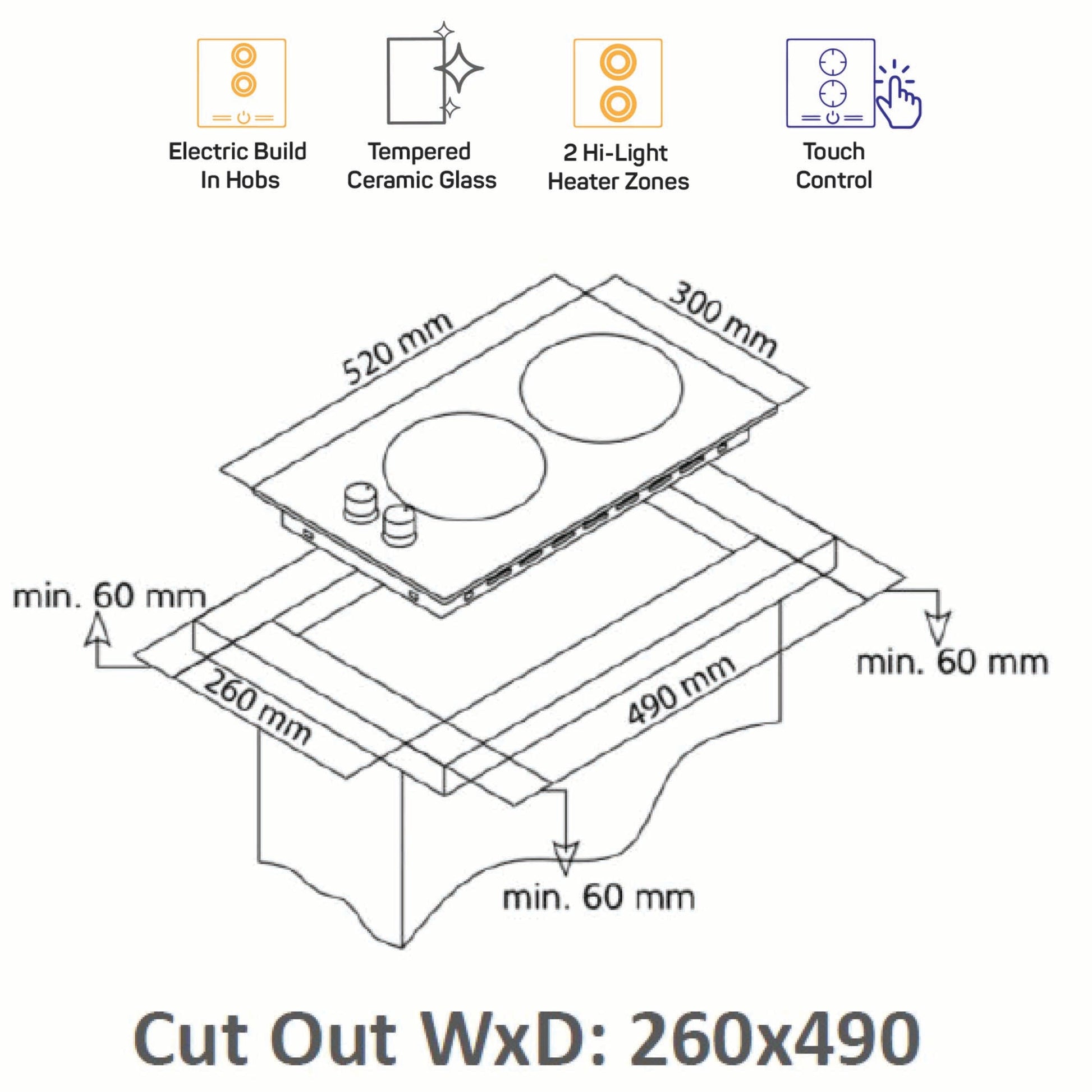 NOBEL Builtin - Hobs Glass Black 30cm Vitro Ceramic Hob NBI3020V-3
