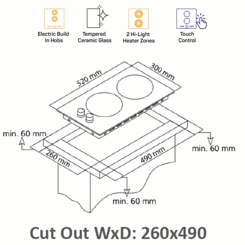 NOBEL Builtin - Hobs Glass Black 30cm Vitro Ceramic Hob NBI3020V-3