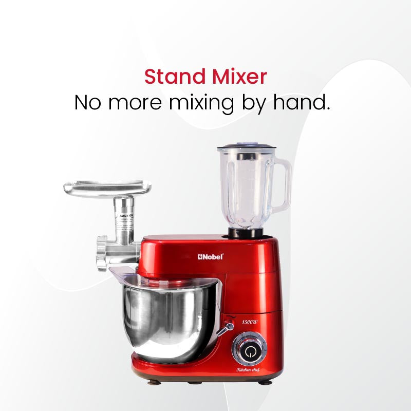 Nobel Stand Mixer With Bowl Red 1500Watt Full Metal Gear NBM100-2