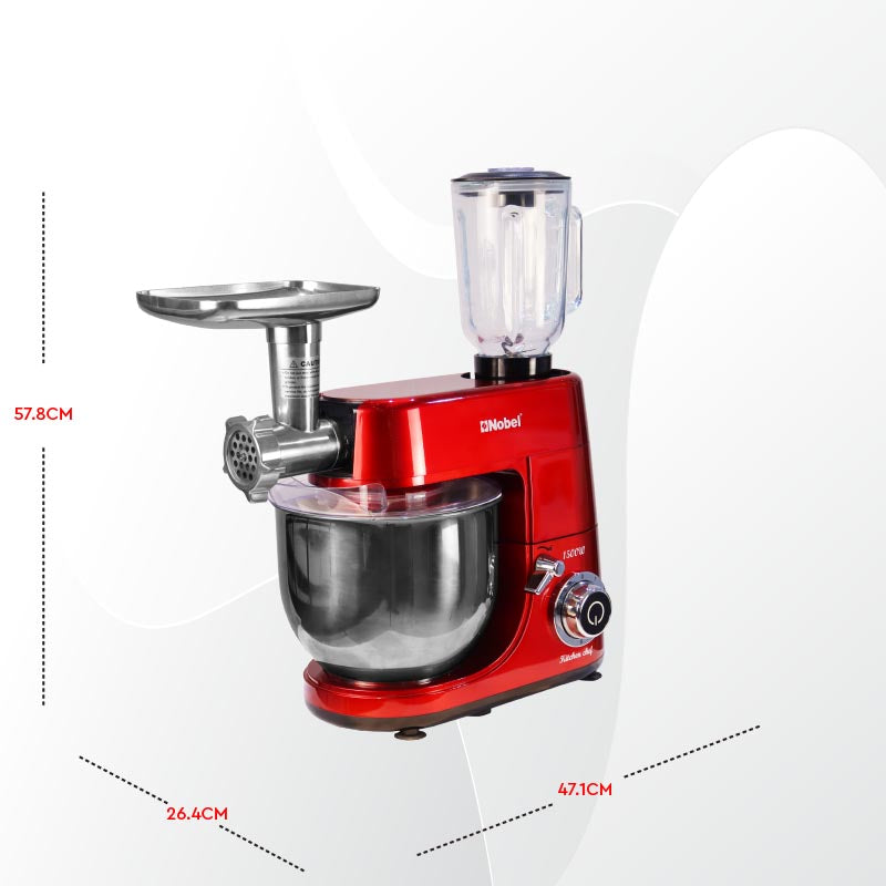 Nobel Stand Mixer With Bowl Red 1500Watt Full Metal Gear NBM100-4