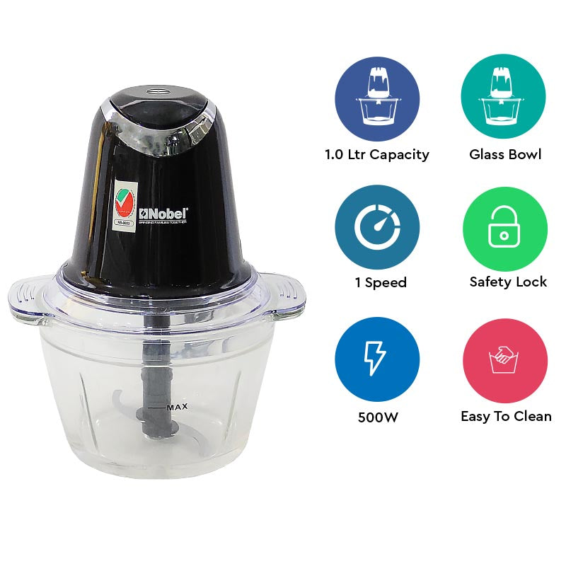 NOBEL Chopper 1 Litre Glass Bowl Plastic Body NCFP363-2
