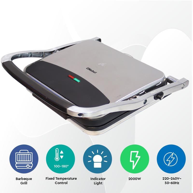 Nobel Bbq Grill Silver 2000 Watts Fixed Temperature Control With Indicator Light Auto Shutoff NCG100-3