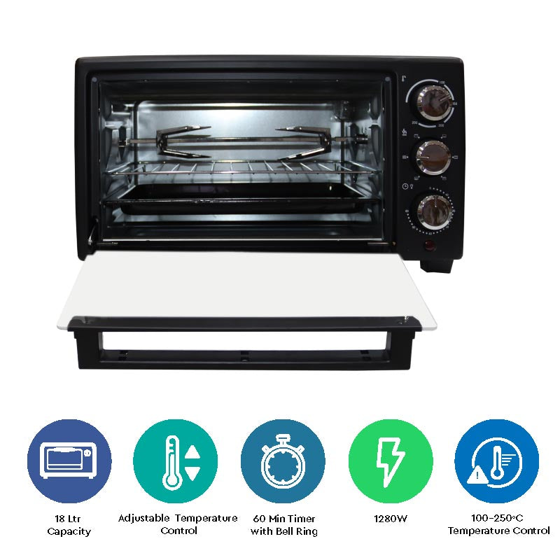 Nobel Electric Oven Black 18 Ltrs 1280W Stainless Steel Heating NEO20-2