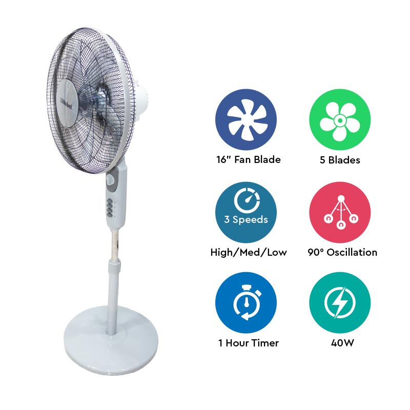 Nobel Stand Fan Black 16 Inch 3 Blades NF145