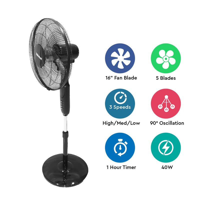 Nobel Stand Fan Black 16 Inch 5 Blades NF150-2