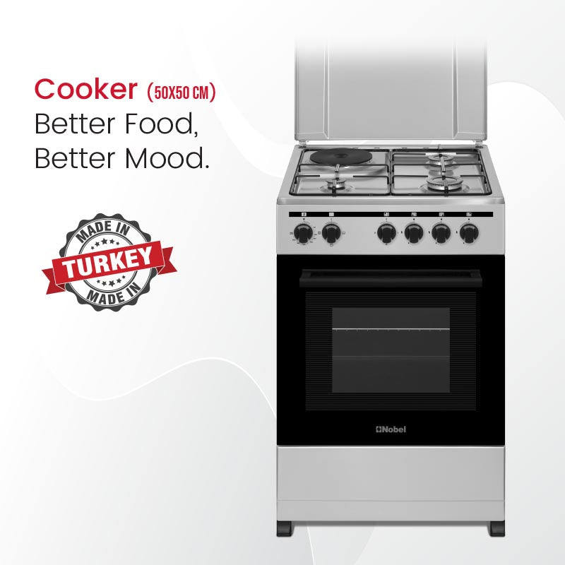 NOBEL Gas & Electric Cooker Silver 50x50 3 Gas Burners NGC5300S-7